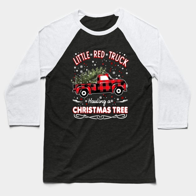 Vintage Wagon Red Truck Hauling A Christmas Tree Pajama Xmas Baseball T-Shirt by HBart